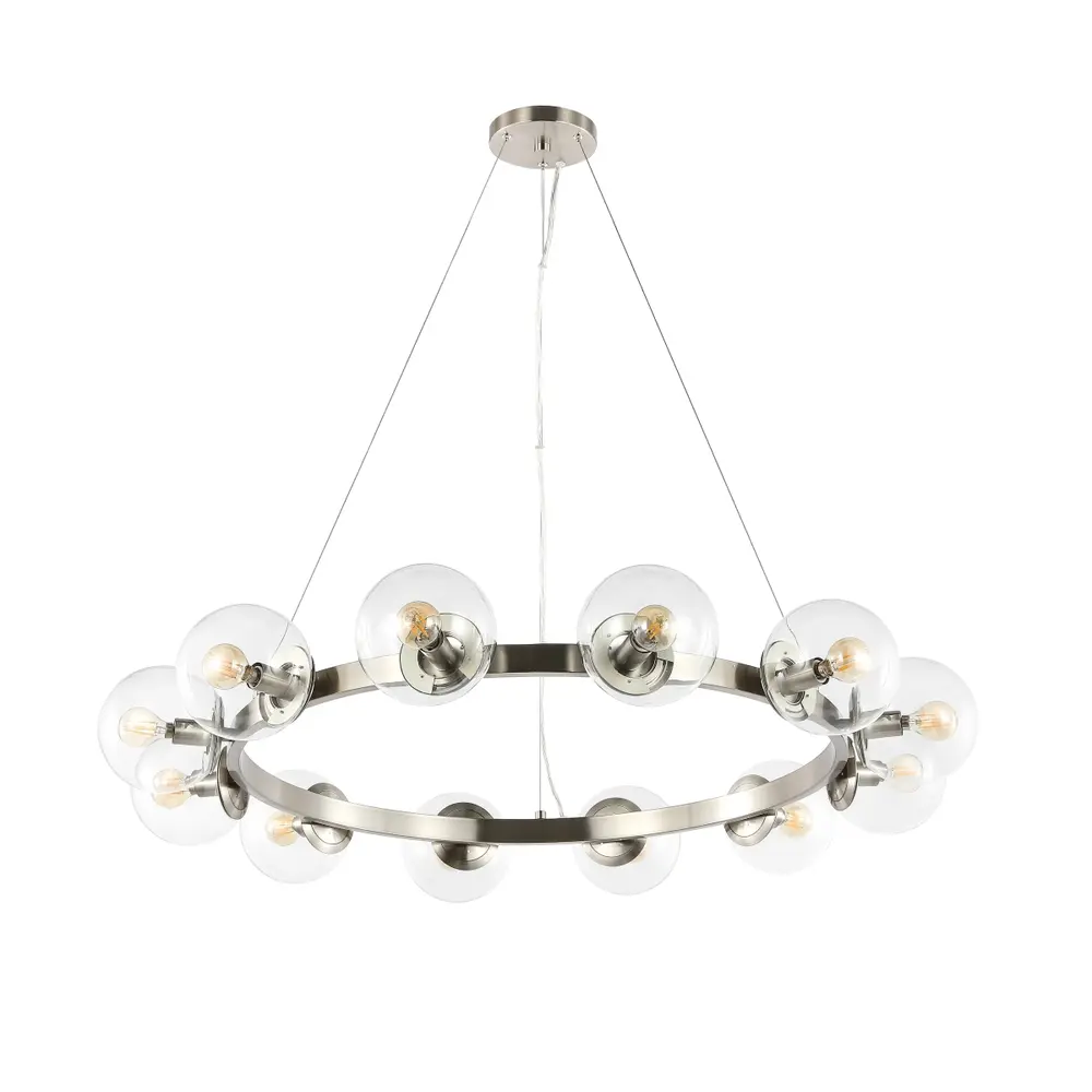 Rylian, 12 Light, 38 Inch, Nickle, Iron/Glass Chandelier