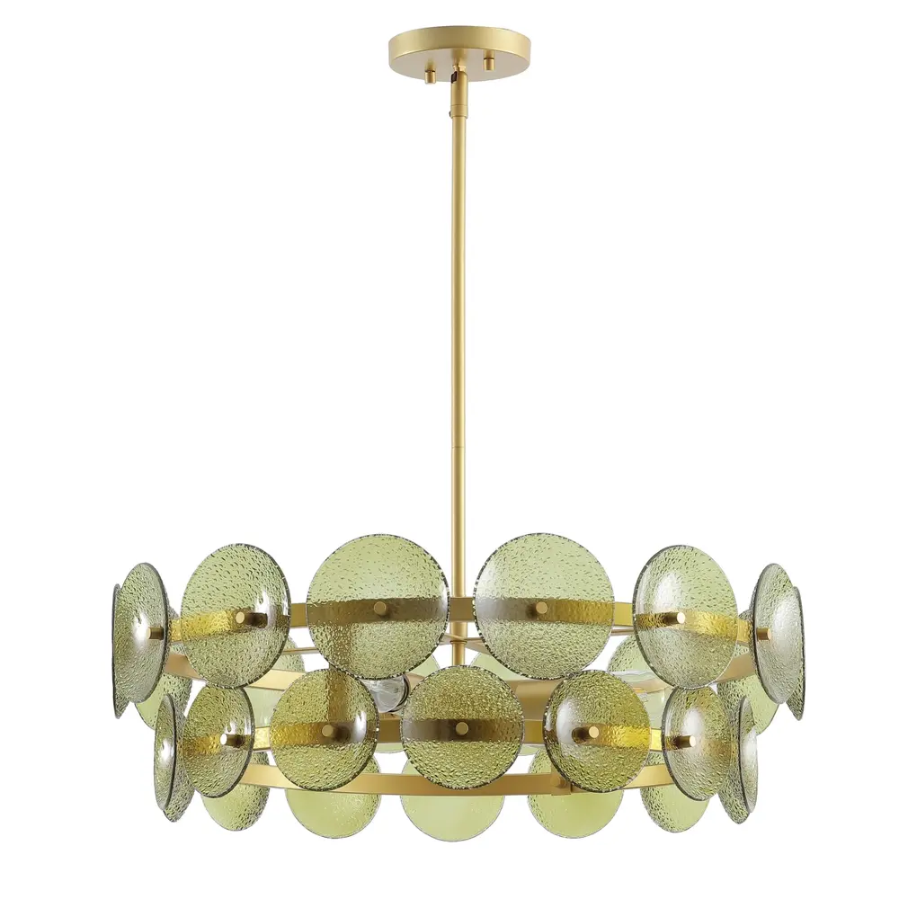 Martini, 4 Light, 24 Inch, Green/Brass, Glass/Metal Chandelier