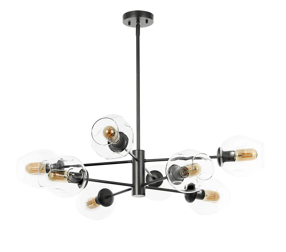 Pythea, 8 Light, 36.5 Inch, Black, Iron/Glass Chandelier