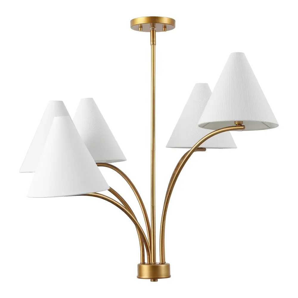Johanna, 5 Light, 30 Inch, Antique Brass, Metal/Fabric Chandelier