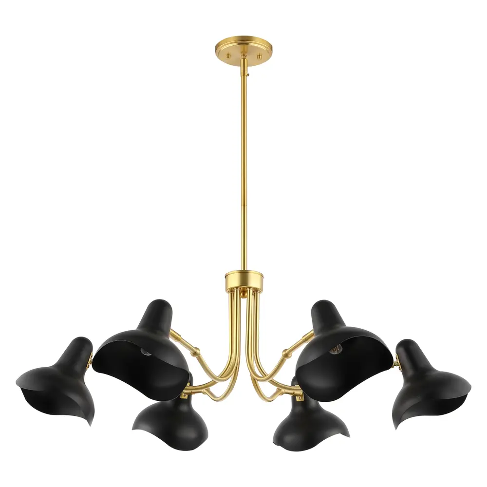 Mykola, 6 Light, 37 Inch, Black/Brass, Iron Chandelier