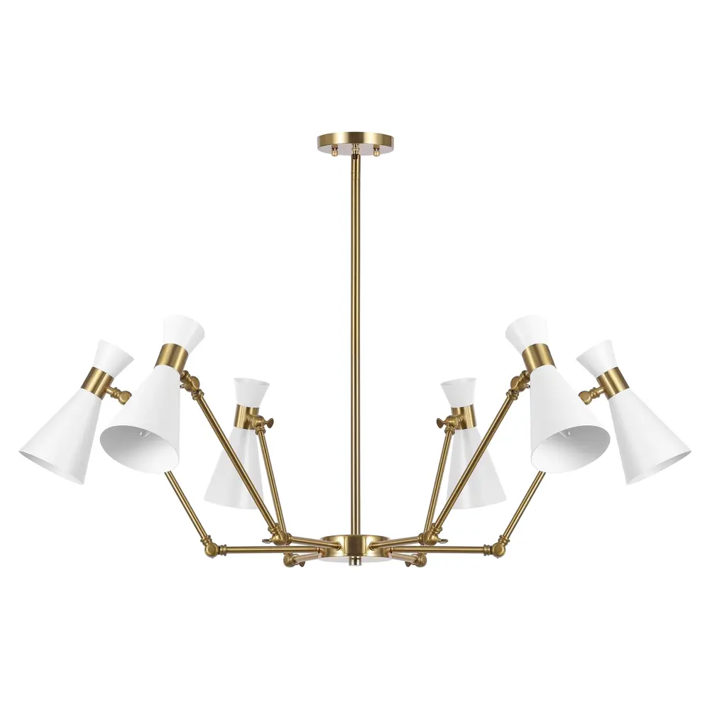 Shiraz, 6 Light, 56.5 Inch, Brass/White, Metal Chandelier