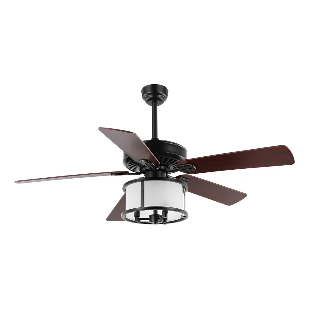 Kristos, 3 Light, 52 Inch, Black, Iron Ceiling Fan – Ashwood/Brown Plywood Blades