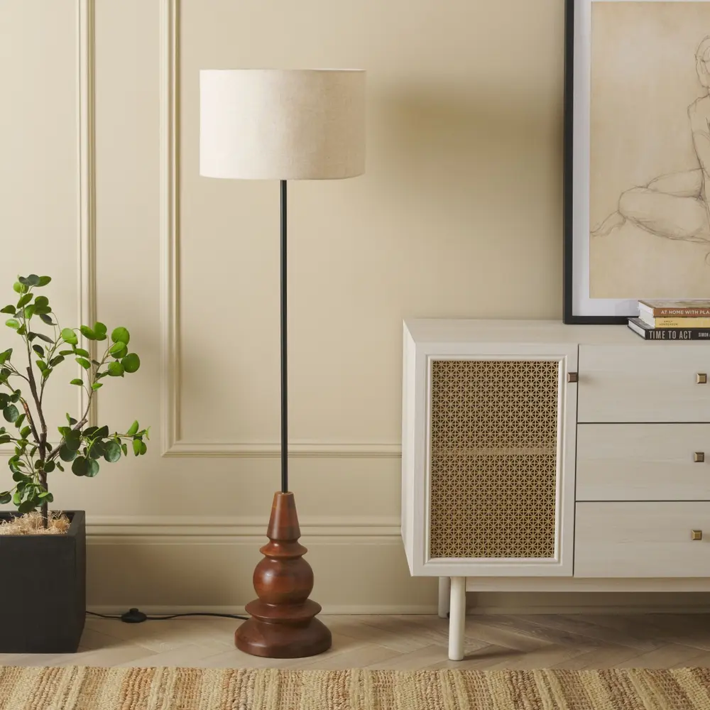 Messina, 58 Inch, Natural/Black, Wood/Iron Floor Lamp