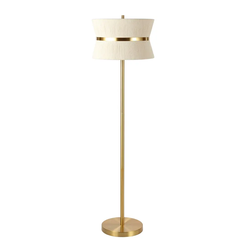 Kora, 2 Light, 50-60 Inch, Bleached Natural/Brass, Rope/Metal Extendable Floor Lamp