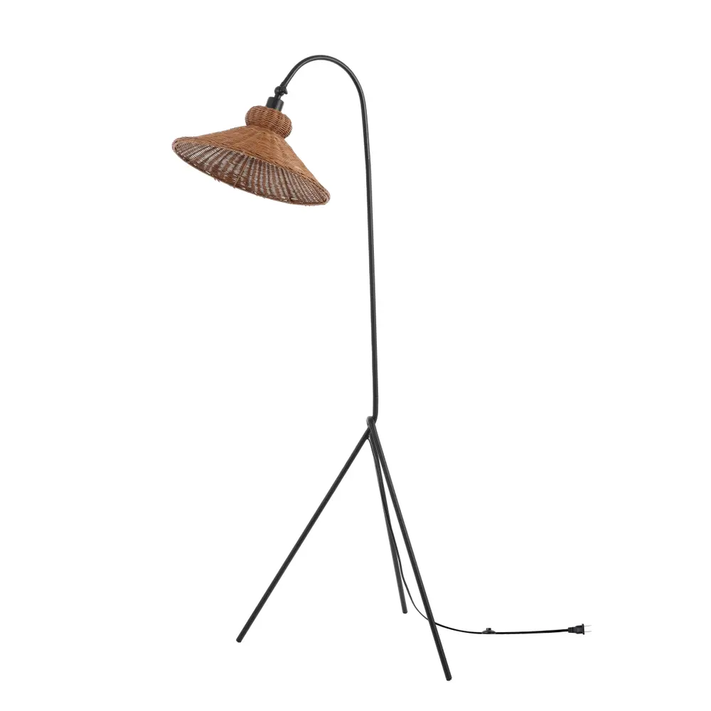Myah, 62 Inch, Black/Natural, Rattan/Metal Floor Lamp