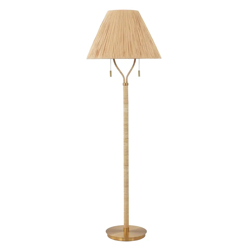 Nola, 60 Inch, Natural/Gold, Paper Rope/Rattan/Metal Floor Lamp