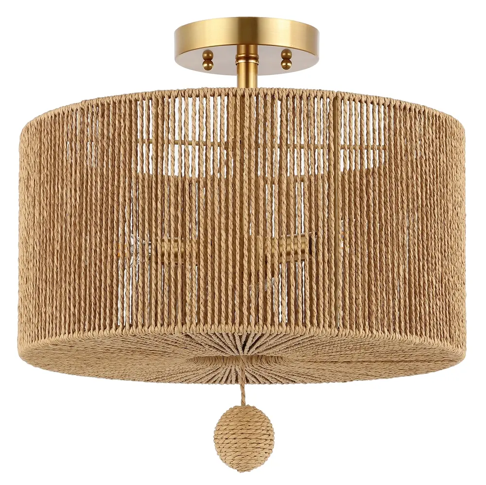 Solmaz, 3 Light, 15.25 Inch, Natural, Paper Rope/Iron Flush Mount