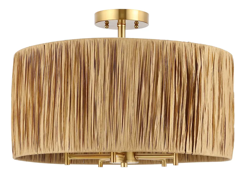 Selah, 5 Light, 20 Inch, Natural/Gold, Paper Lafite Grass/Iron Flush Mount