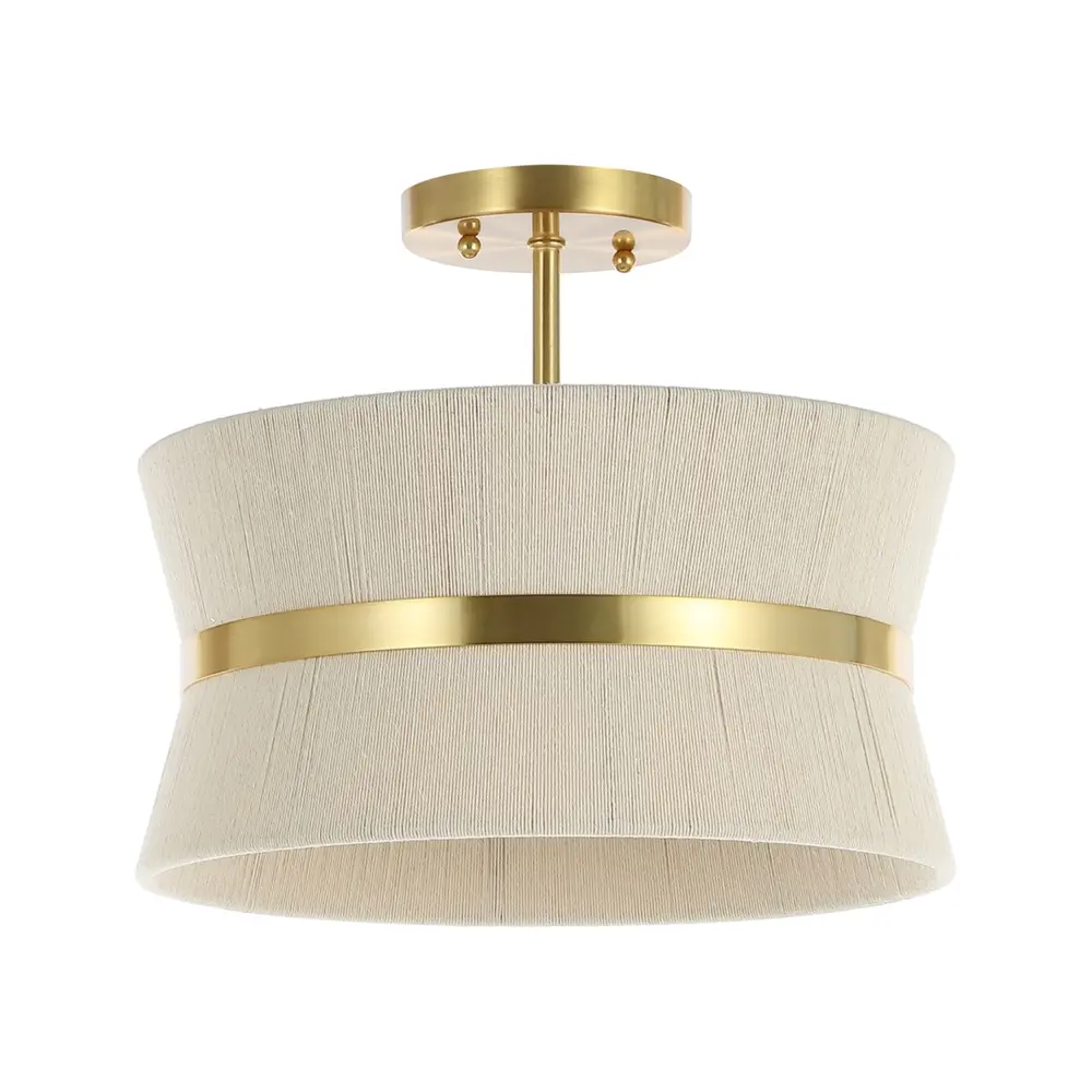Desert, 3 Light, 13 Inch, Bleached Natural/Brass, Rope/Metal Semi-Flush Mount