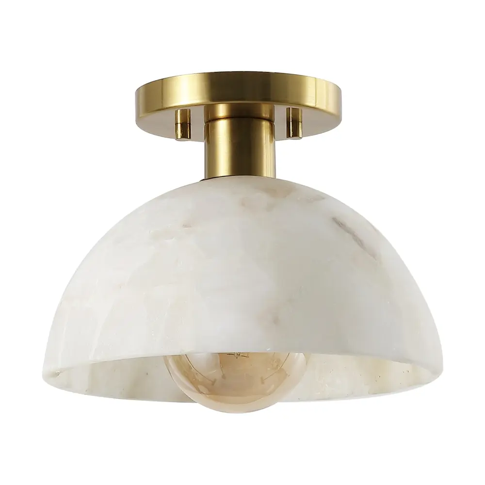 Arue, 9.75 Inch, White/Brass, Alabaster/Metal Semi-Flush Mount