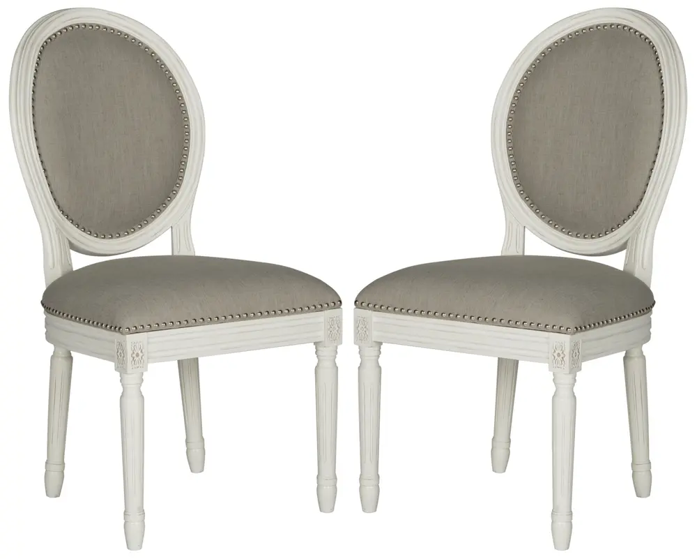 Holloway 19H French Brasserie Linen Oval Side Chair   Silver Nail Heads