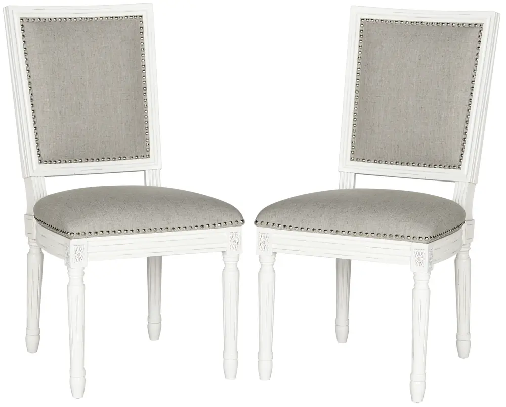 Buchanan 19H French Brasserie Linen Rect Side Chair   Silver Nail Heads