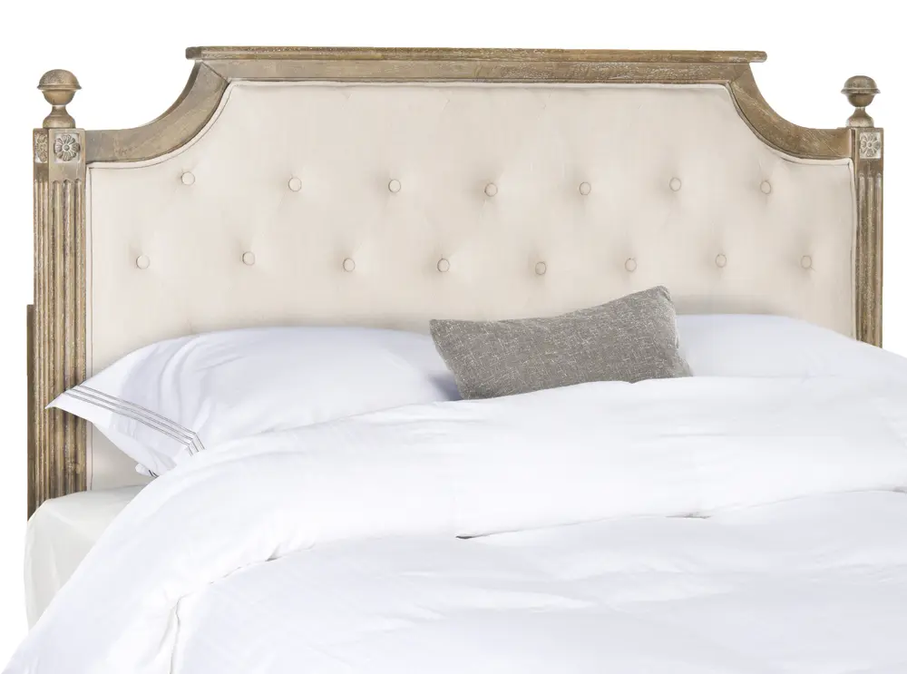 Rustic Wood Beige Tufted Linen Headboard