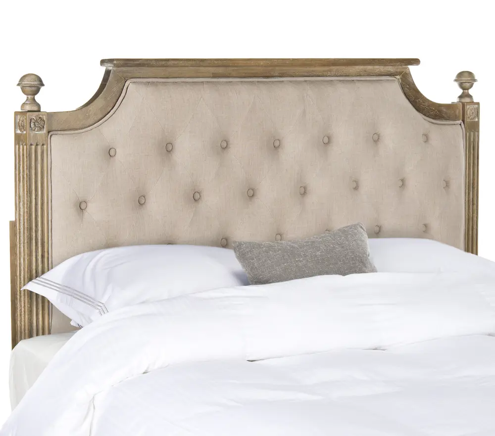 Rustic Wood Taupe Tufted Linen Queen Headboard