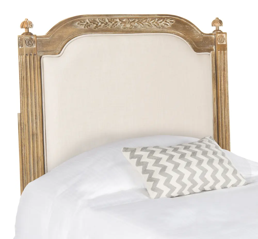 Rustic Wood Beige Linen Twin Headboard