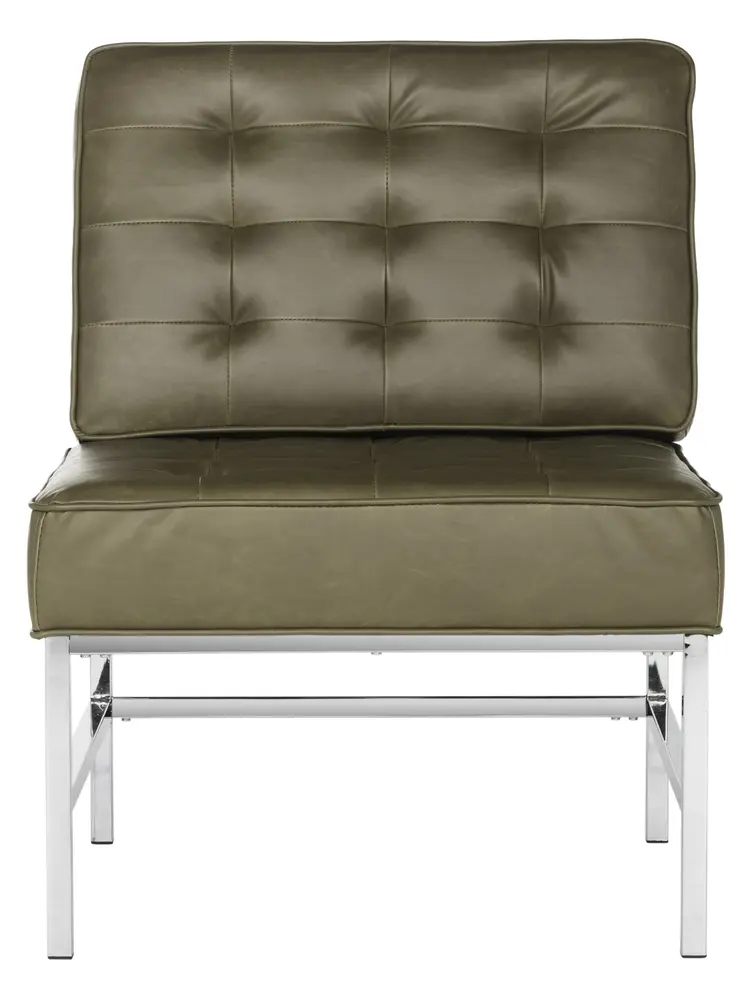 Ansel Modern Tufted Leather Chrome Accent Chair
