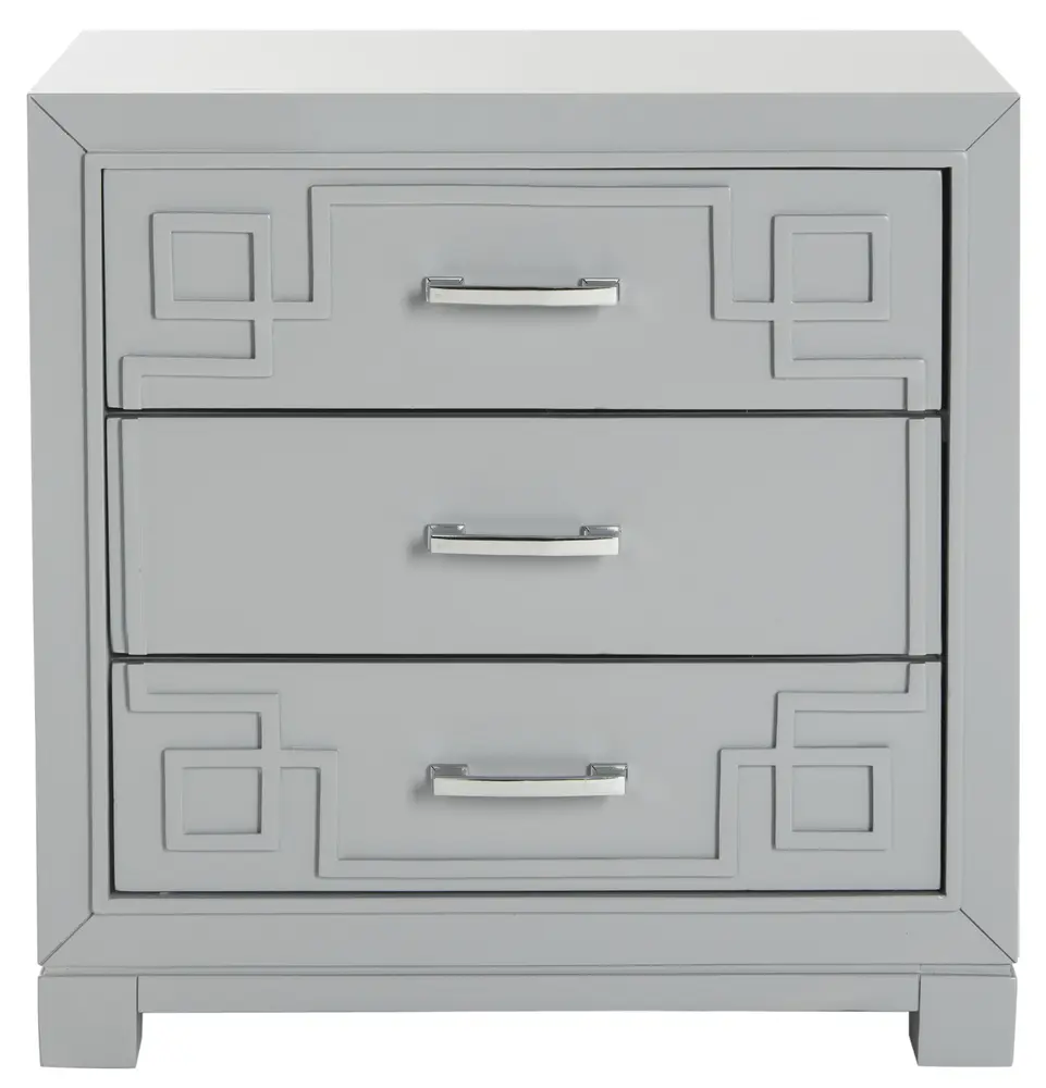 Raina Three Drawer Greek Key Night Stand