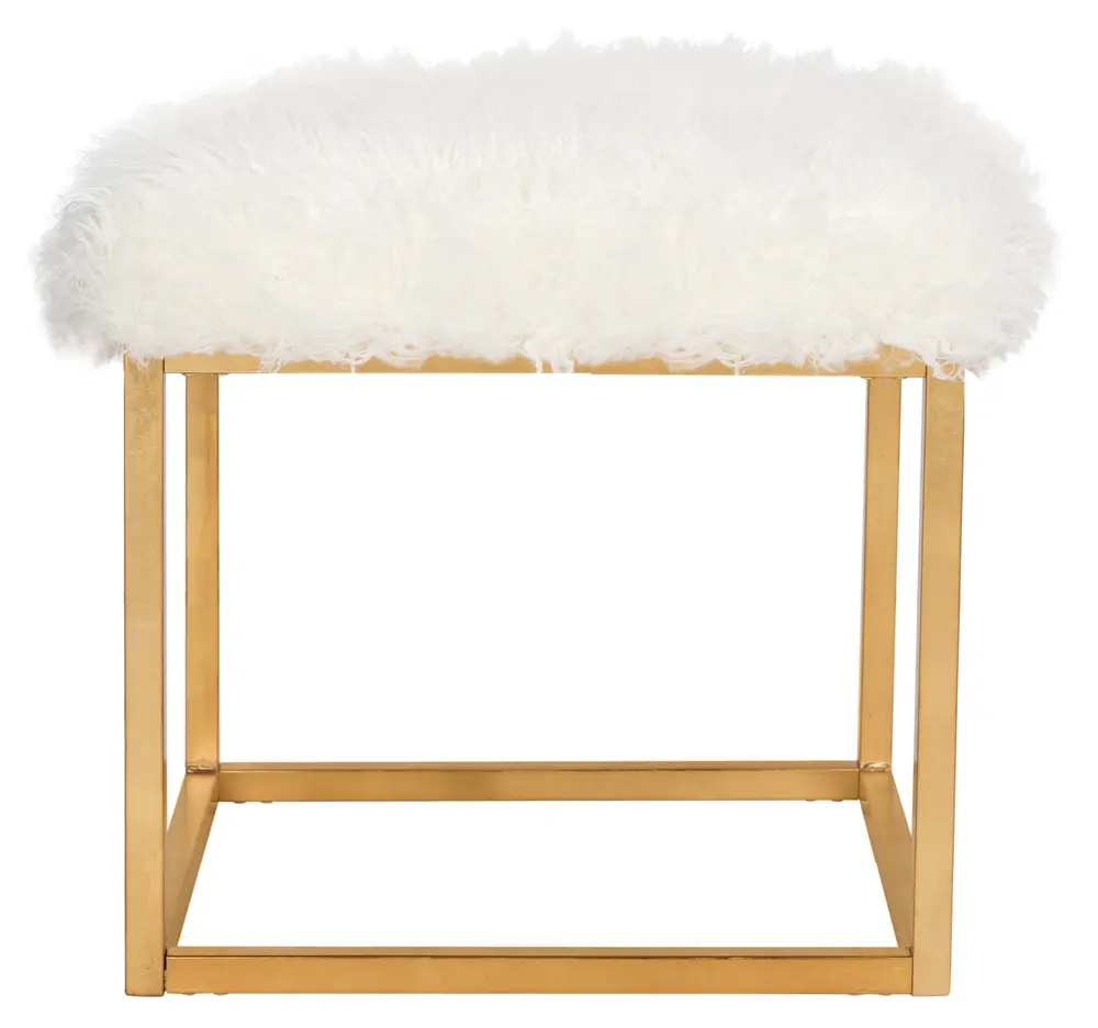 Rowan Contemporary Glam Vegan Sheepkin Square Ottoman