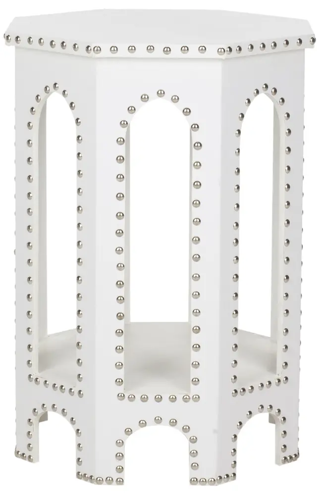 Nara End Table White   Silver Nail Heads