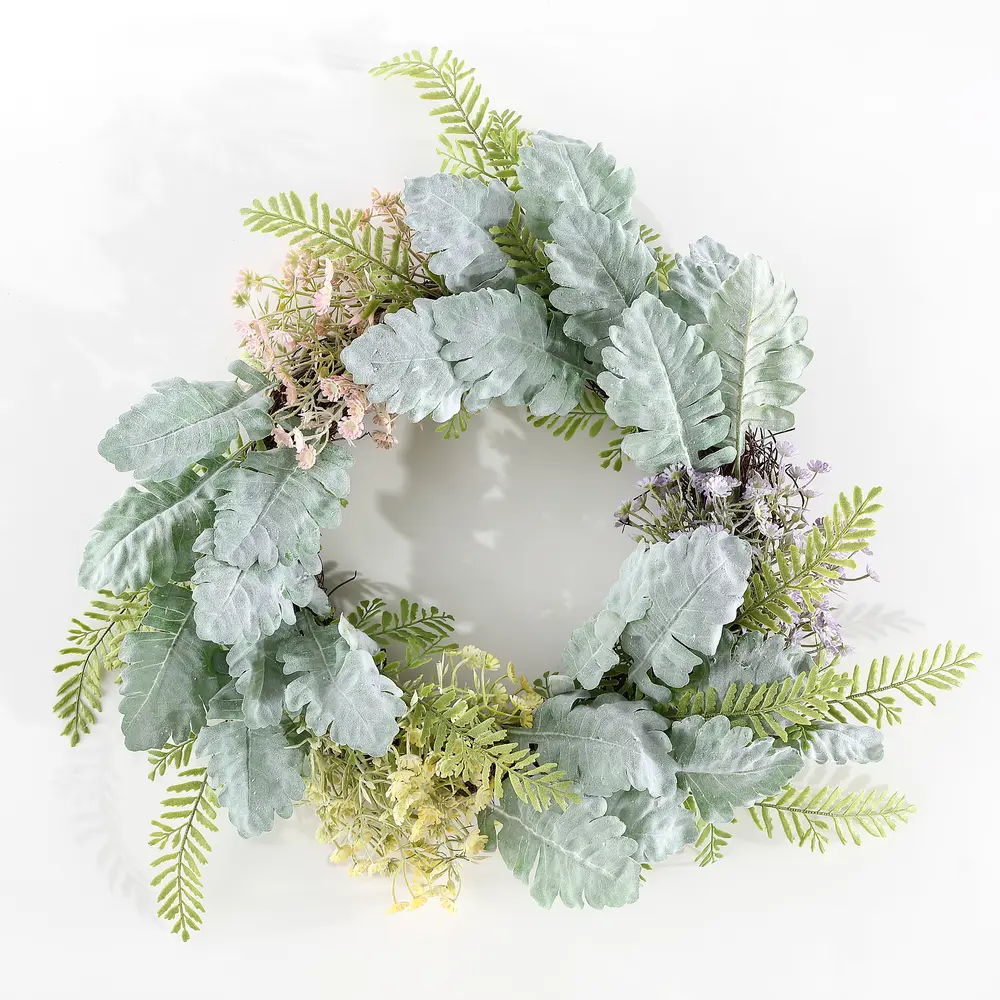 Faux 21 Inch Chrysanthemum & Dusty Miller Wreath
