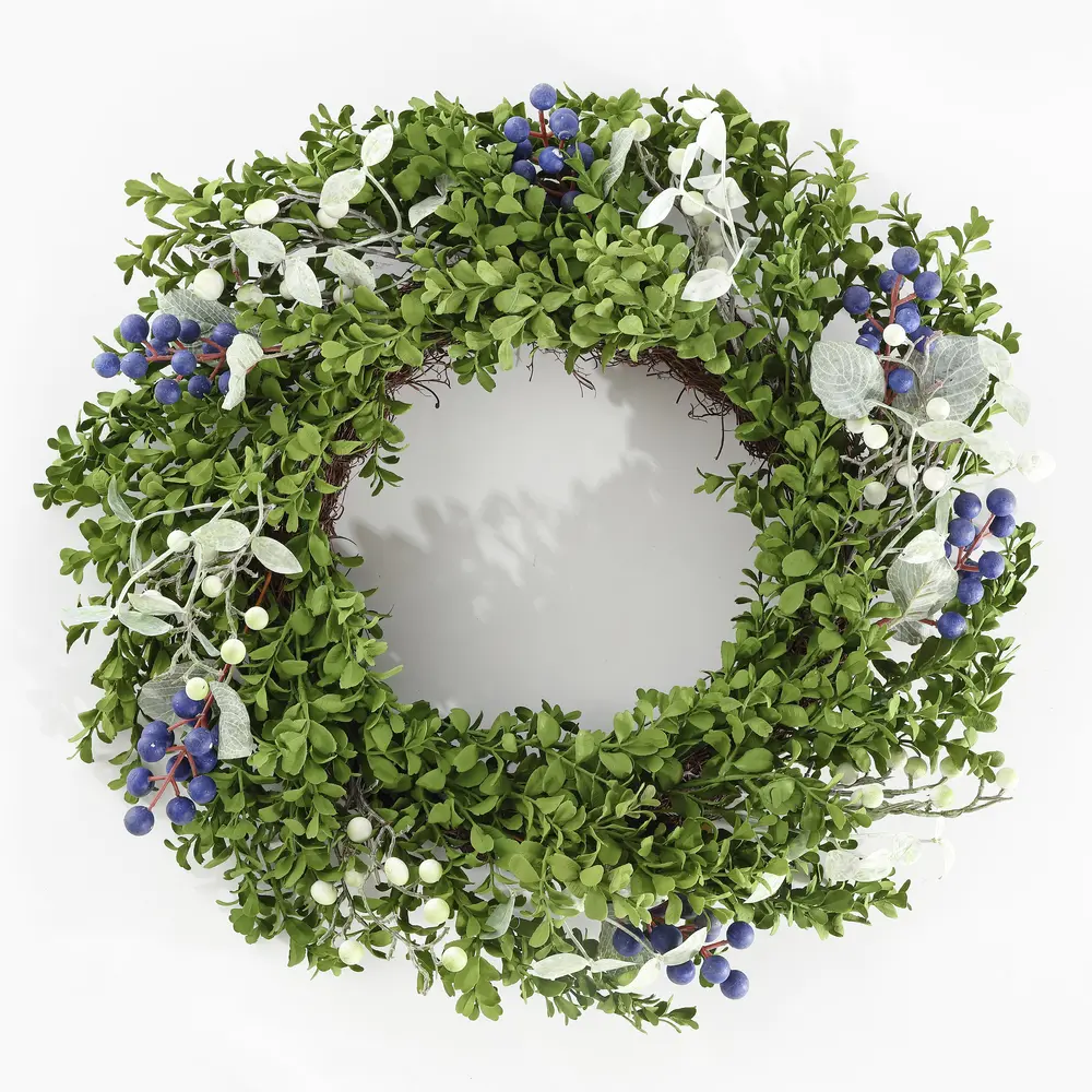 Faux 24 Inch Boxwood & Berry Wreath