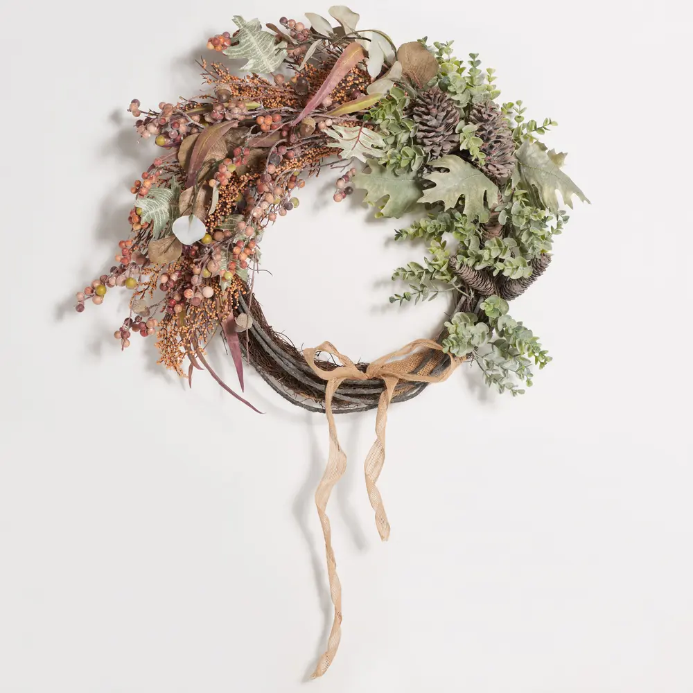 Faux 24 Inch Berry & Eucalyptus Semi-Wreath