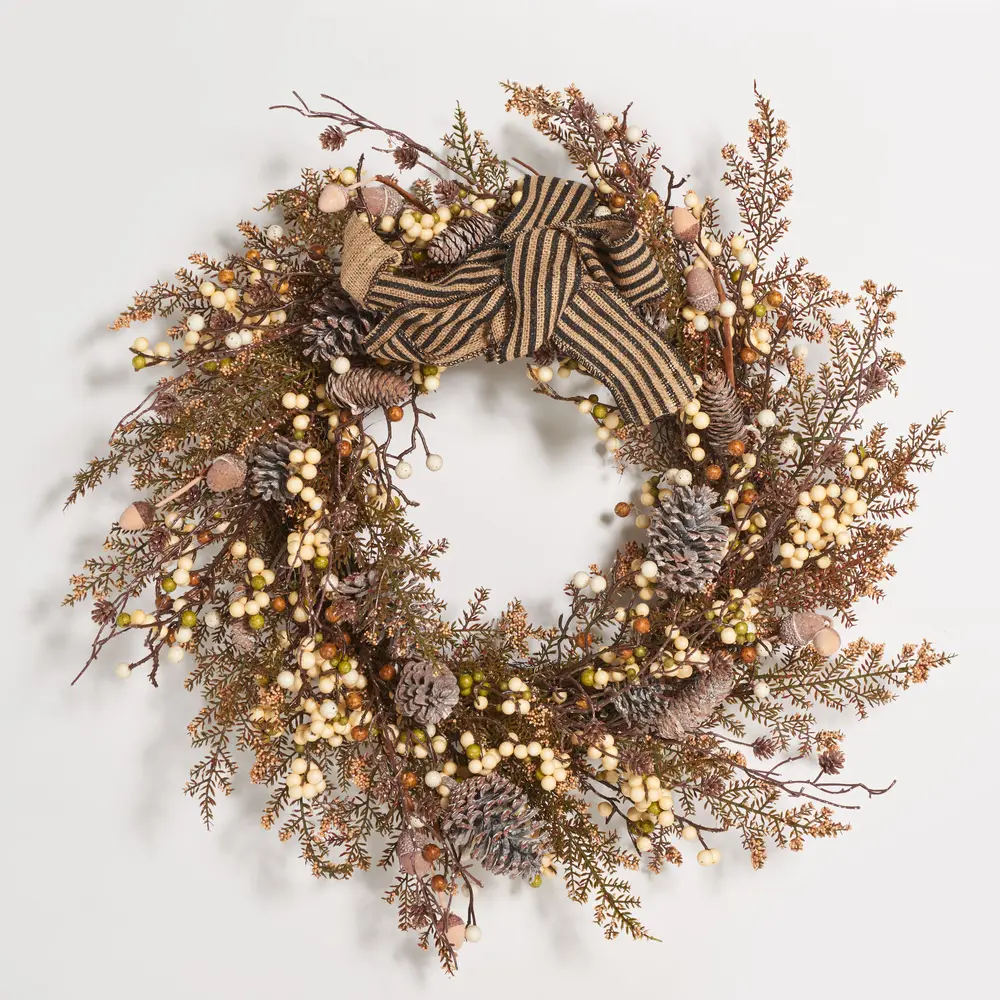 Faux 31 Inch Berry & Pine Cone Wreath W/ Bow