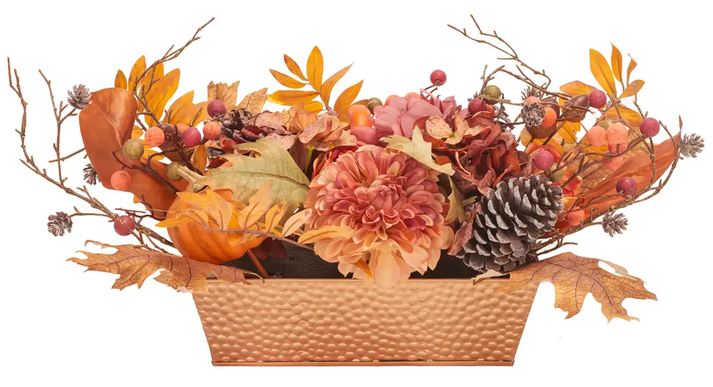 Faux 25 Inch Peony & Pumpkin Potted Arrangement