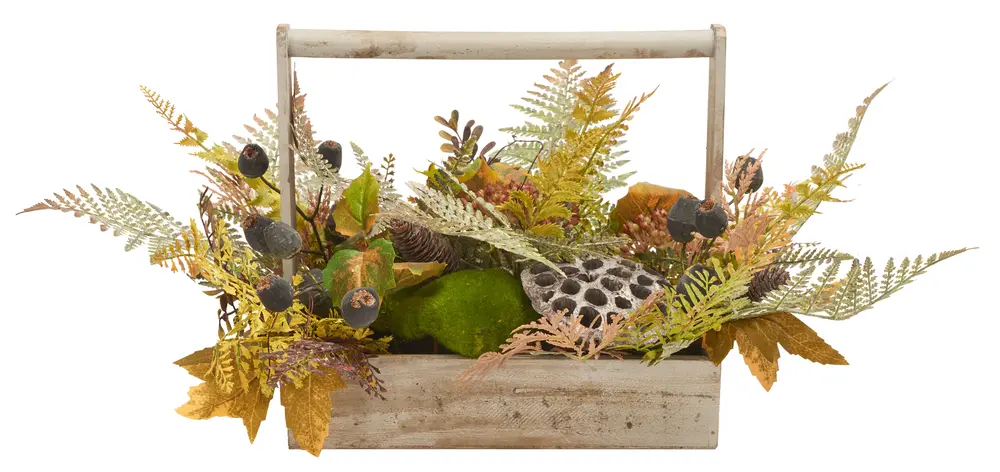 Faux 25 Inch Lotus & Fern Wood Planter