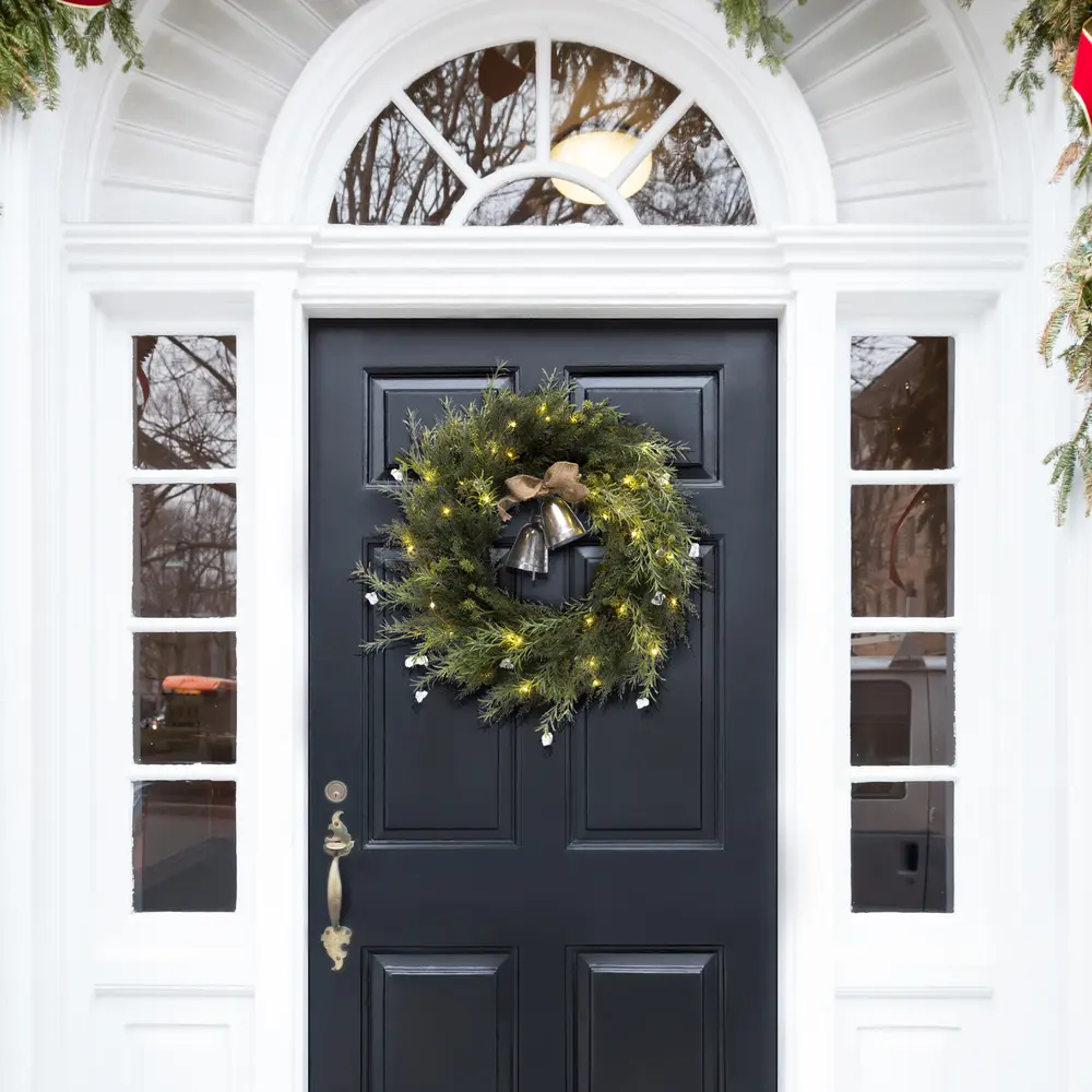 Faux 22 Inch Pine Led Wreath W/ Gold Bells