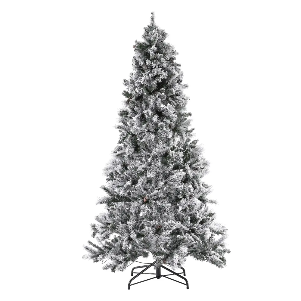 7.5 Ft, Frosted Green, Pre-Lit Artificial Christmas Tree With Pine Cones