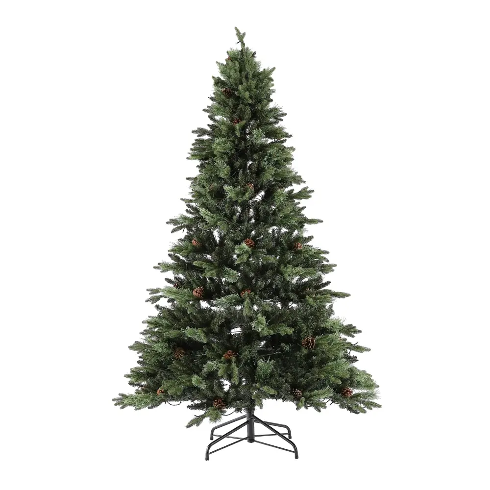 7.5 Ft, Green, Pre-Lit Artificial Christmas Tree With Pine Cones