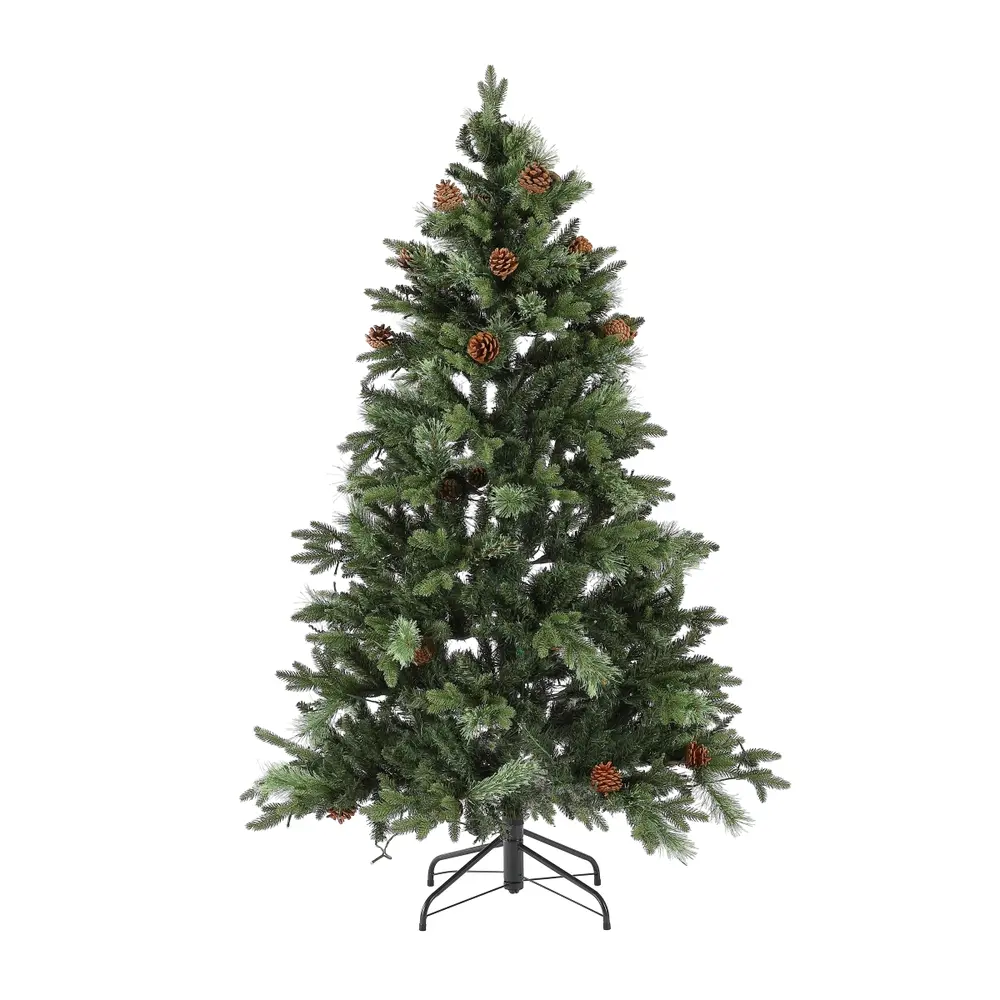 5.5 Ft, Green, Pre-Lit Artificial Christmas Tree With Pine Cones