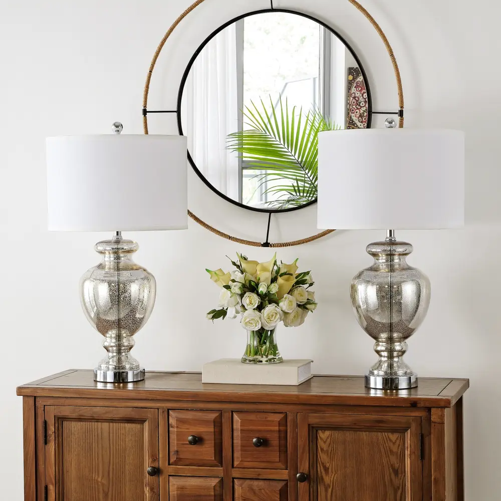 Morocco, 28 Inch, Mercury, Glass/Metal Table Lamp Set 2 With Usb Port?