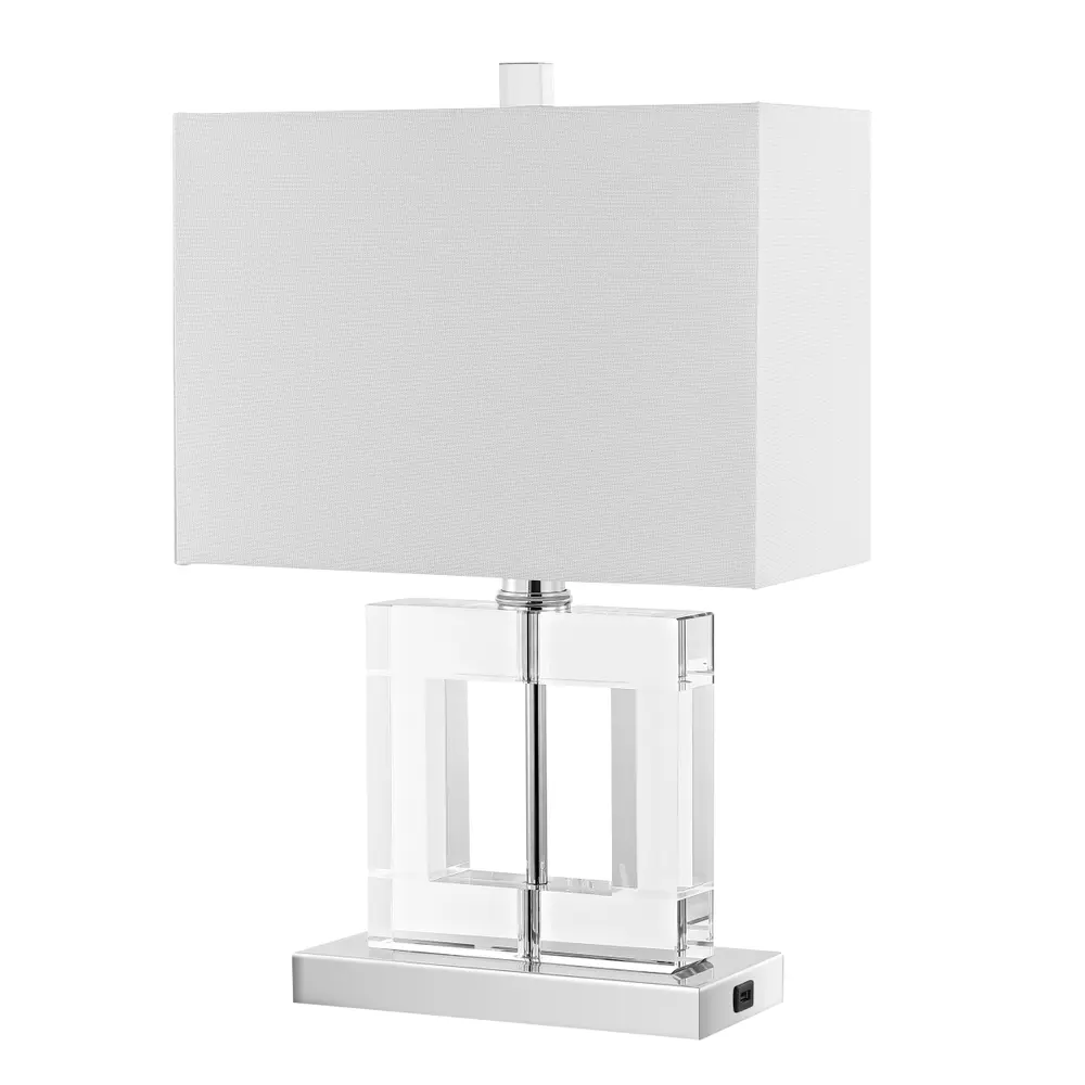 Town Square, 21 Inch, Clear/White, Crystal/Iron Table Lamp W/ Usb Port?