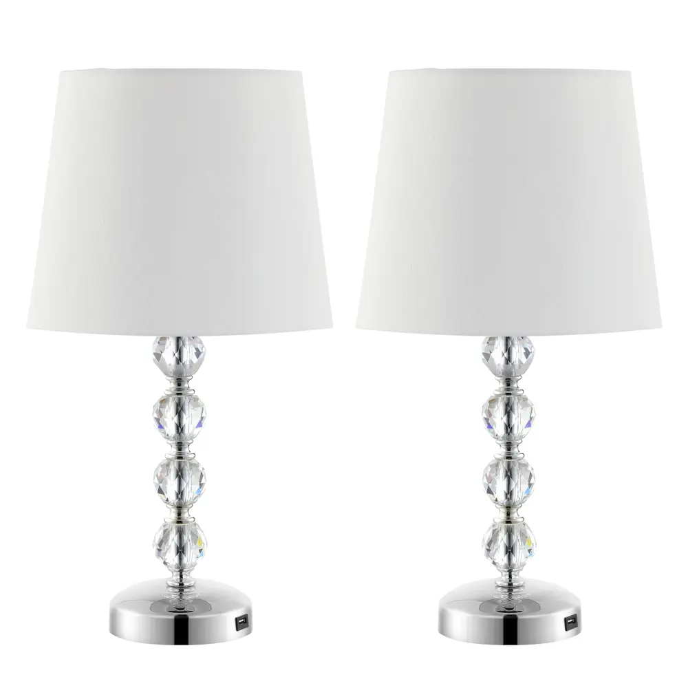 Nola, 17 Inch, Clear/Chrome, Crystal/Iron Table Lamp Set Of 2 W/ Usb Port?