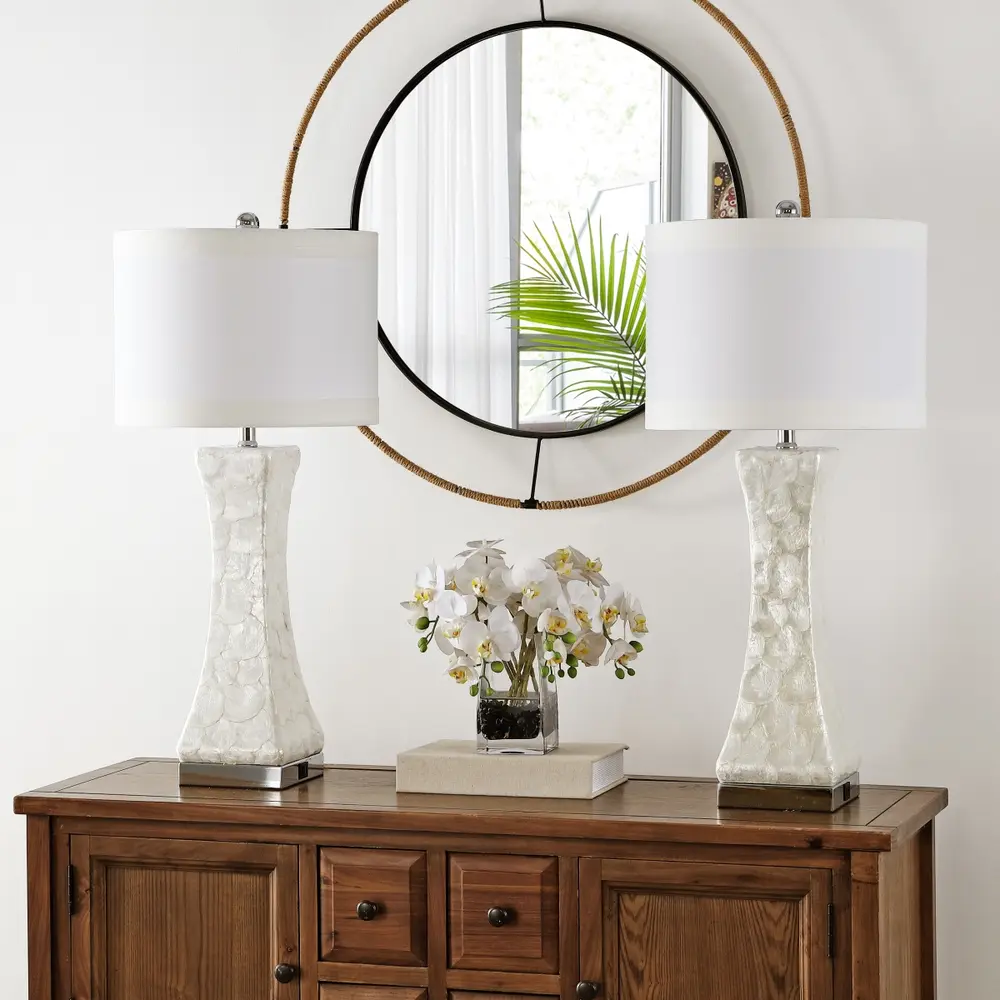 Shelley, 30.5 Inch, Cream, Shell/Iron Table Lamp Set Of 2 W/ Usb Port