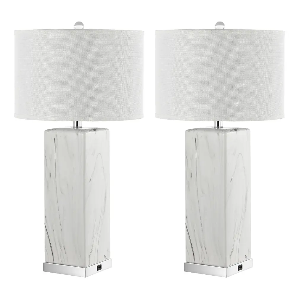 Olympia, 29 Inch, White/Black, Ceramic Table Lamp Set Of 2 W/ Usb Port