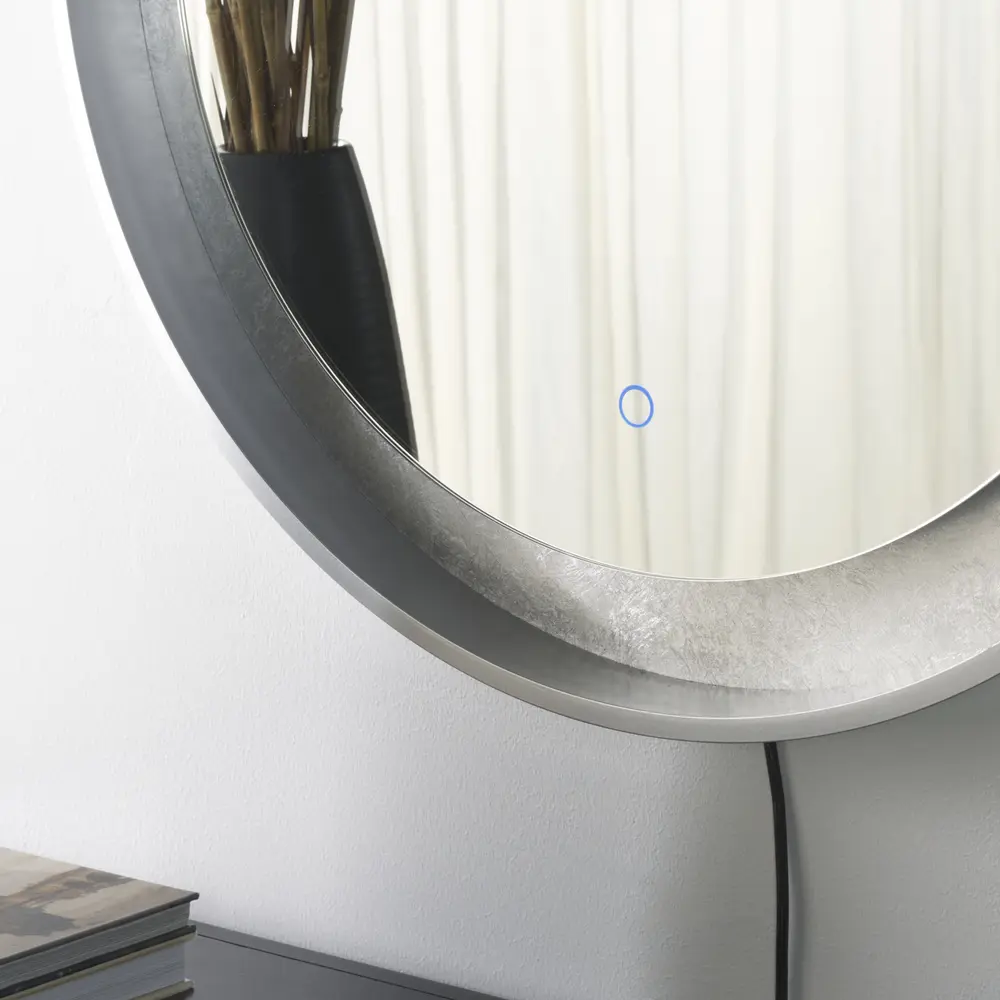 Erdem, 30 Inch, Silver Grey/Silver Leaf, Aluminum Led Mirror