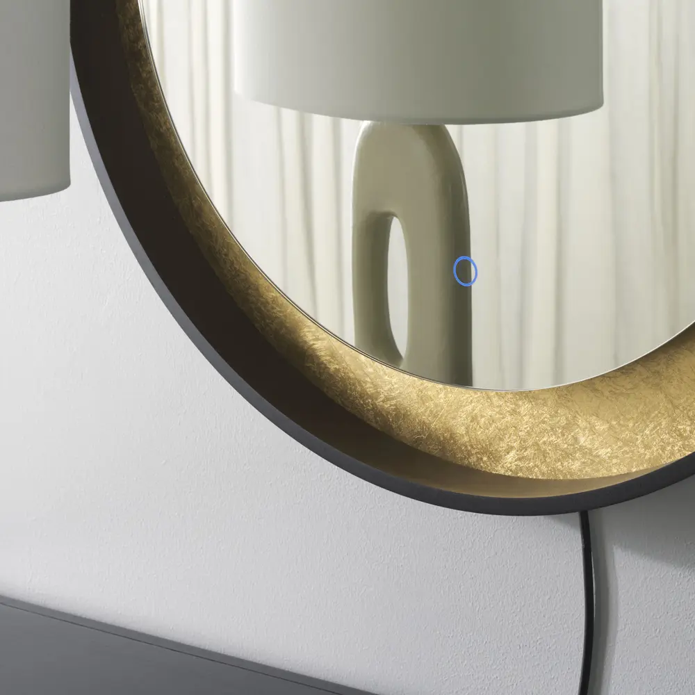 Erdem, 30 Inch, Black/Gold Leaf, Aluminum Led Mirror