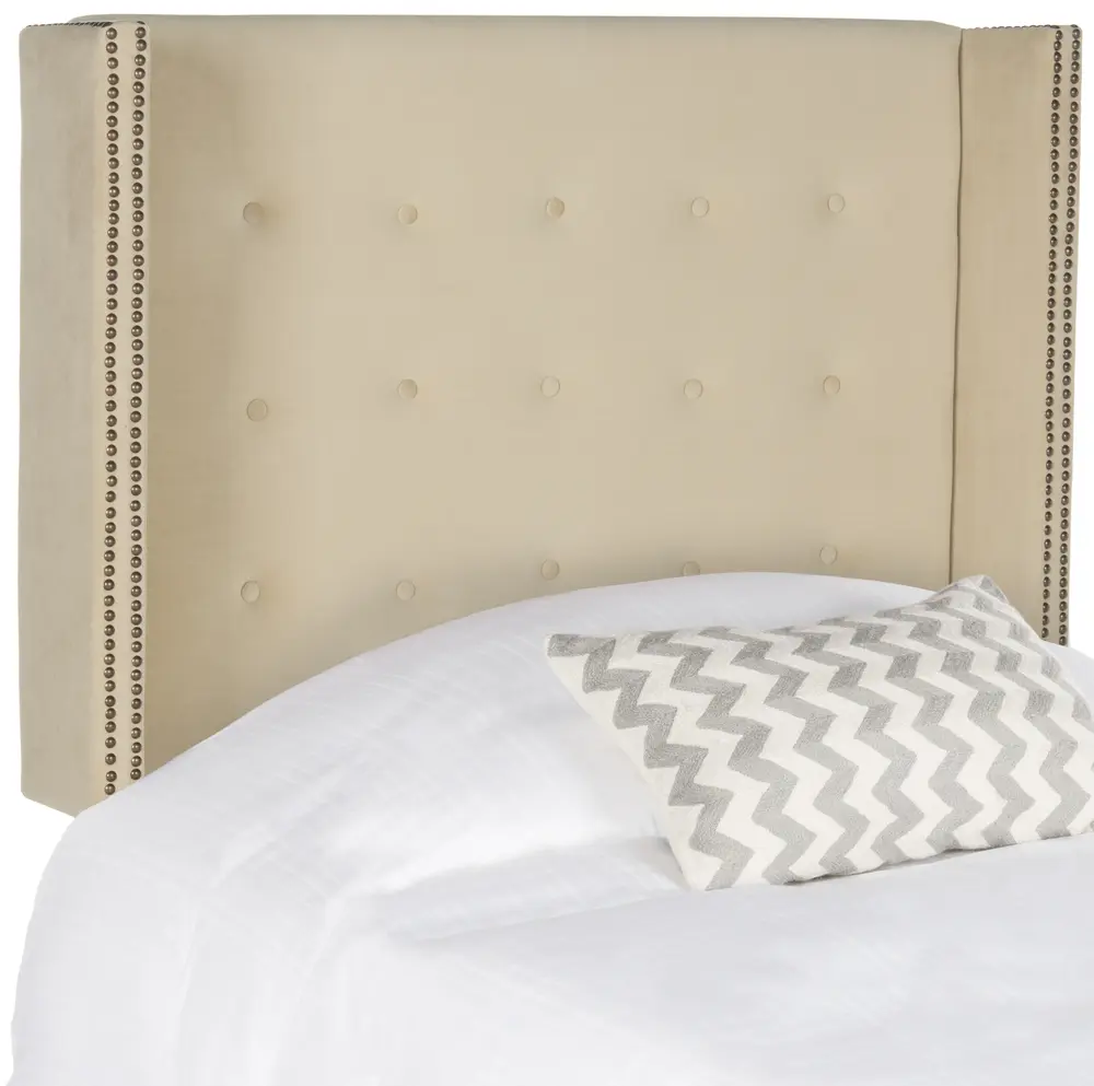 Keegan Buckwheat Velvet Tufted Winged Headboard   Brass Nail Head