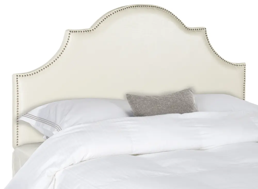 Hallmar White Leather Headboard   Silver Nail Head