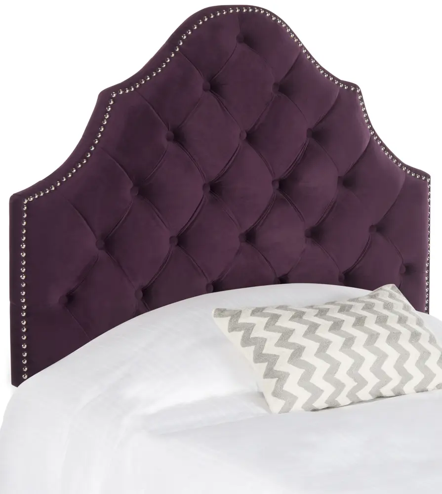 Arebelle Aubergine Velvet Headboard   Silver Nail Head