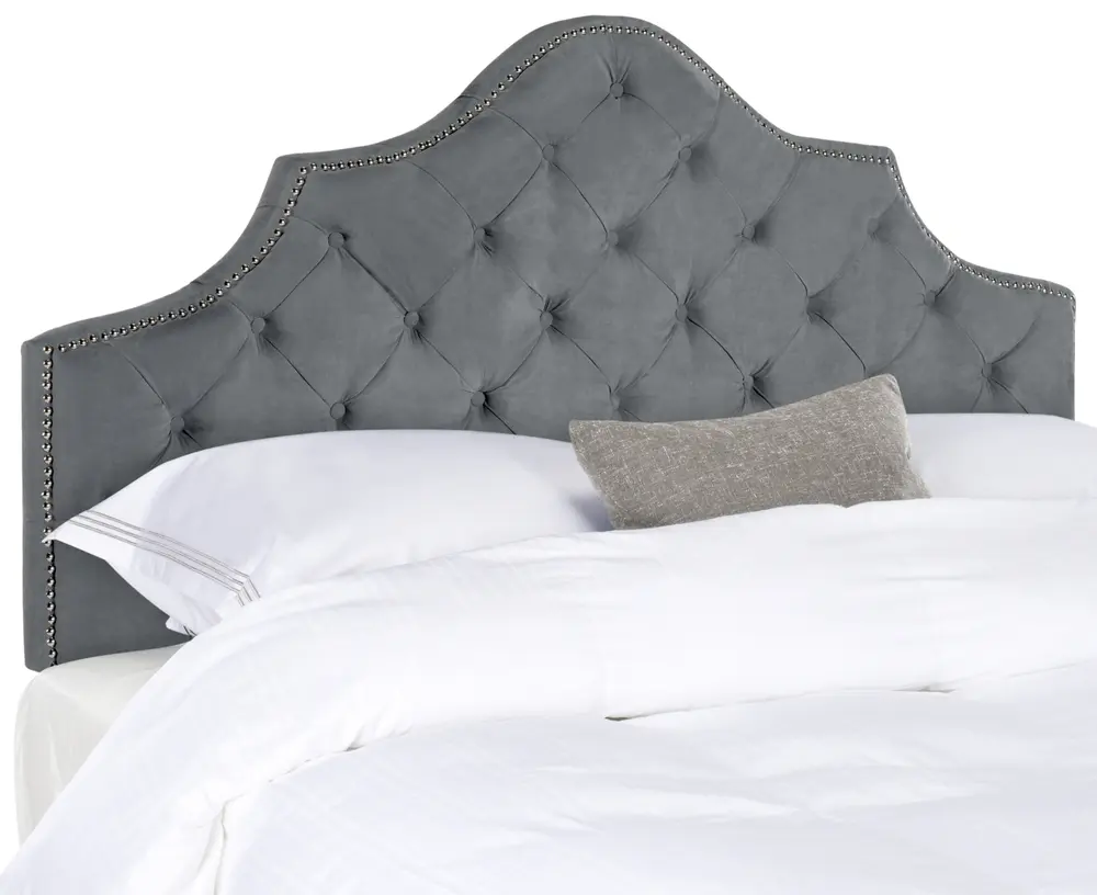 Arebelle  Grey Tufted Headboard   Silver Nail Head