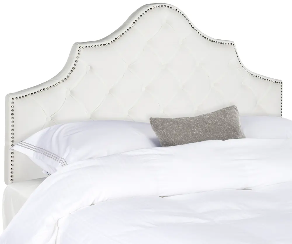 Arebelle White Velvet Tufted Headboard   Silver Nail Head