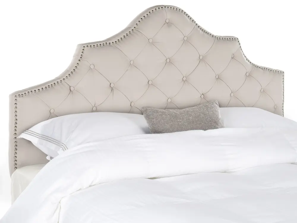Arebelle Taupe Tufted Headboard   Silver Nail Head