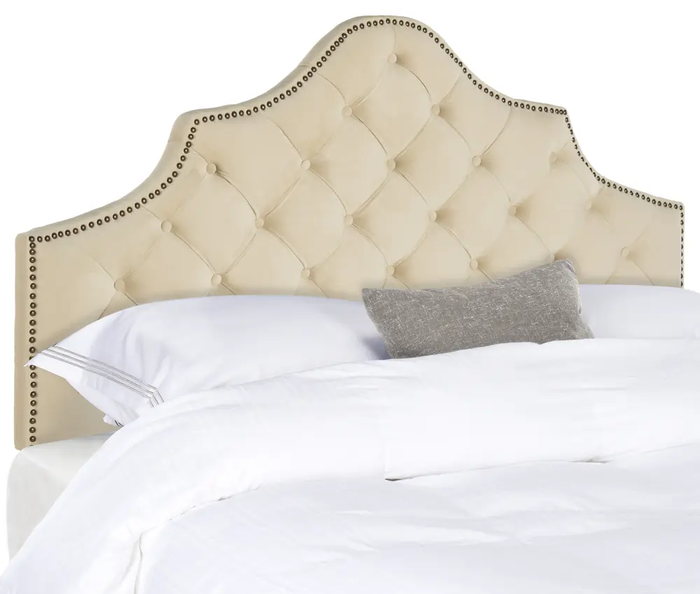 Arebelle Buckwheat Velvet Headboard    Brass Nail Head