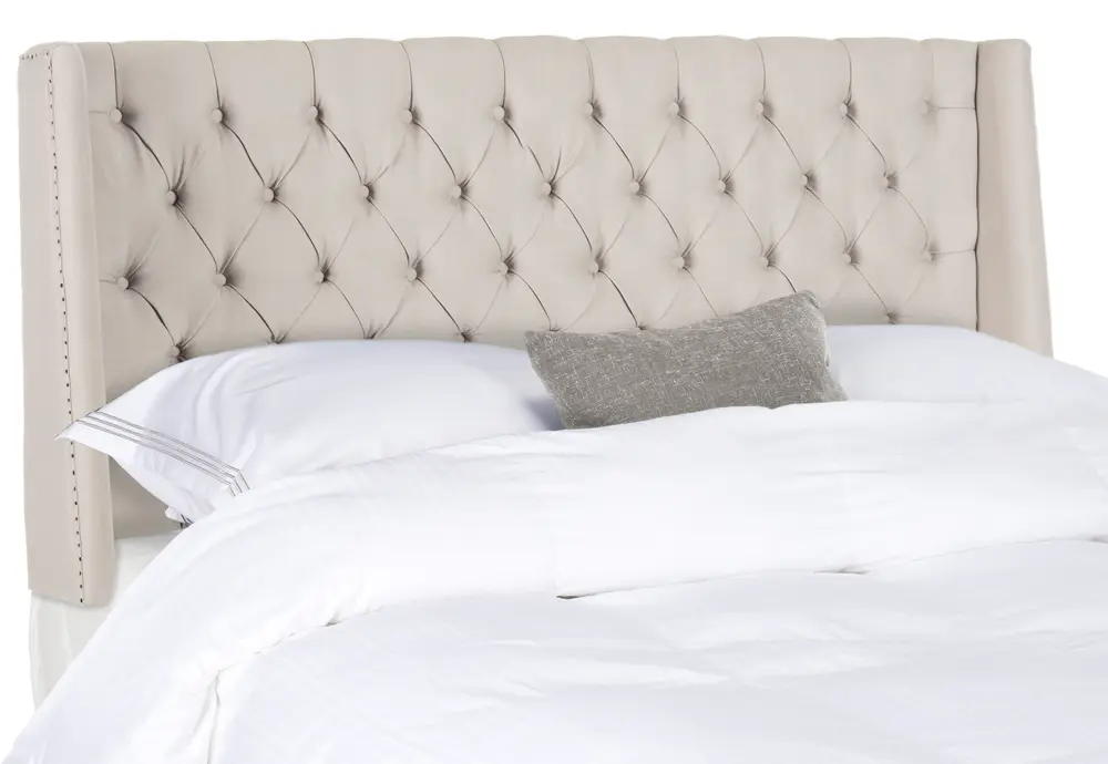 London Taupe Winged Linen Headboard   Flat Nail Heads