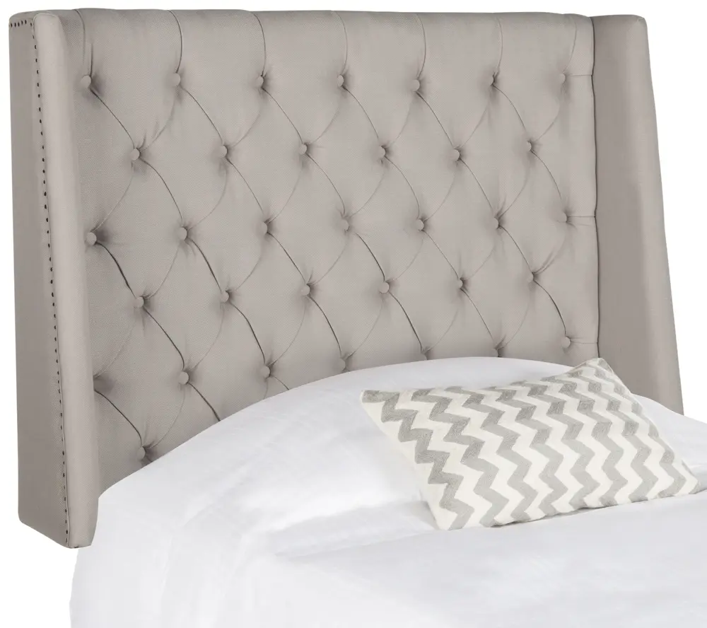 London Taupe Winged Linen Headboard   Flat Nail Heads